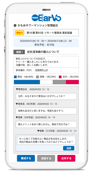 「リモ・アーボ」によるＷＥＢ理事会の画面イメージ